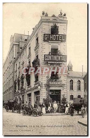 Carte Postale Ancienne Angers Rue sAint Julien Grand hôtel Continental Restaurant