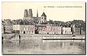 Image du vendeur pour Carte Postale Ancienne Orleans Le quai du Chatelet et la cathdrale Ecole de Natation mis en vente par CPAPHIL