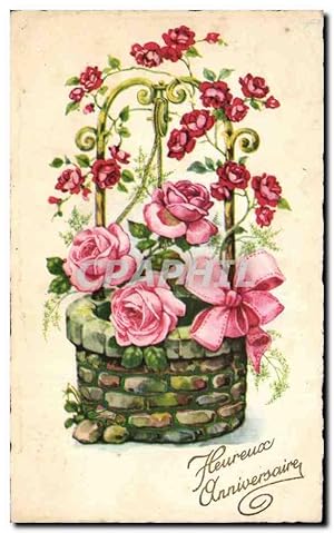 Seller image for Fleurs - Flowers - victorian - basket of roses - Carte Postale Ancienne for sale by CPAPHIL