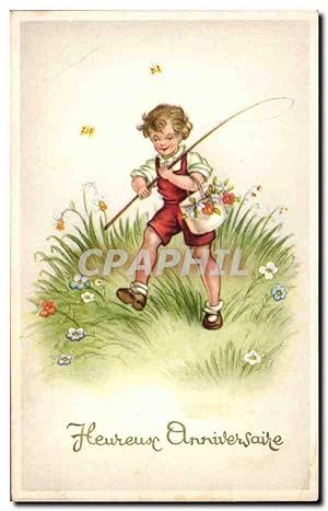 Bild des Verkufers fr Fantaisie - Enfants - little boy going fishing - la peche - Carte Postale Ancienne zum Verkauf von CPAPHIL