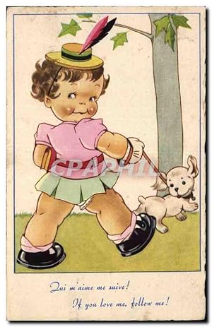 Seller image for Fantaisie - Enfants - Illustration - girl walking dog - chien - Carte Postale Ancienne for sale by CPAPHIL