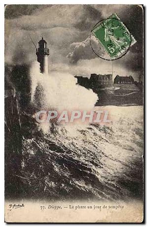 Seller image for Carte Postale Ancienne Dieppe Le phare un jour de tempte Lighthouse for sale by CPAPHIL