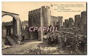 Carte Postale Ancienne Gand Château des comtes de Flandre Avant cour Chatelet et chemin de ronde