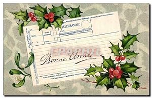Seller image for Fêtes - Voeux - Bonne Année - telegramme Telegram - houx - holly - Carte Postale Ancienne for sale by CPAPHIL