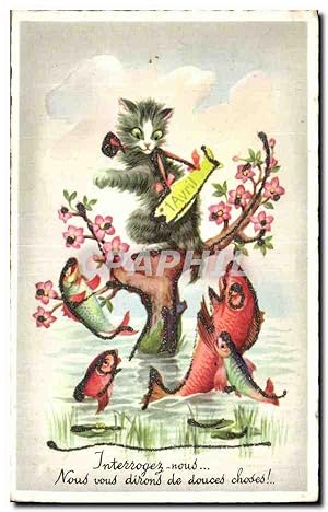 Fêtes - Voeux - Poisson d'Avril - April Fool - Cat being chased by a fish!- Chat Carte Postale An...