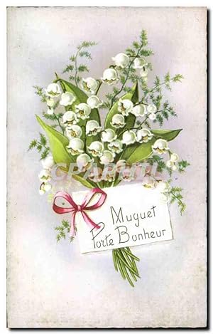 Carte Postale Ancienne Fantaisie Fleurs Muguet Porte bonheur