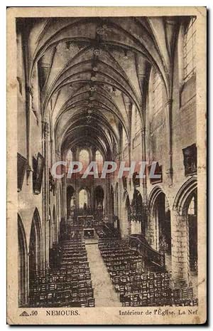 Carte Postale Ancienne Nemours Intérieur de l'église La nef