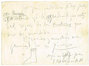 Seller image for Autograph letter signed  Picasso" with a small sketch of a sock. for sale by Kotte Autographs GmbH