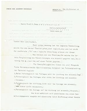 Seller image for Typed Letter Signed ("A. Einstein") with Autograph Postscript, in German for sale by Kotte Autographs GmbH
