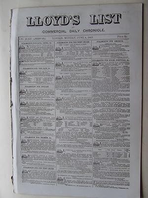 Seller image for Lloyd's List and Commercial Daily Chronicle. Monday, June 4, 1883. for sale by McLaren Books Ltd., ABA(associate), PBFA