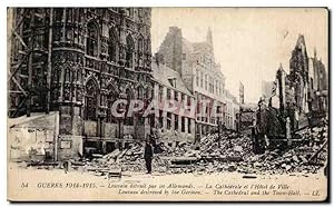 Carte Postale Ancienne Militaria Louvain detruit par les Allemands La cathédrale et l'hôtel de ville