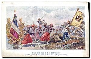 Carte Postale Ancienne Le Drapeau Du 2e Zouaves décore apres la bataille de Solferino 24 juin 1859