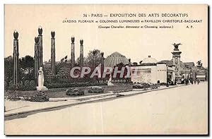 Image du vendeur pour Carte Postale Ancienne Paris Exposition des arts Decoratifs Jardins floraux et colonnes lumineuses et Pavillon Christofle Baccarat mis en vente par CPAPHIL