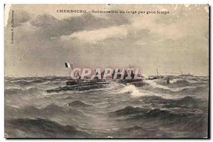 Carte Postale Ancienne Cherbourg Submersible au large par gros temps Bateau Bateau Sous-marin Uboot