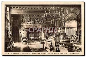 Carte Postale Ancienne Josselin Intérieur du Château Le salon Table sur laquelle a ete signe I'ed...