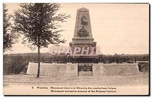 Carte Postale Ancienne Waterloo Monument eleve a la Memoire des Combattants belges