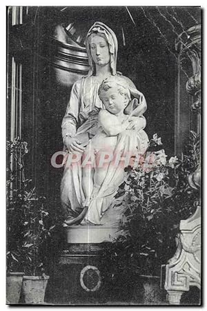 Carte Postale Ancienne Bruges La Vierge et l'enfant par Michel Ange & l'Eglise Notre Dame