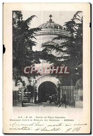 Bild des Verkufers fr Carte Postale Ancienne Entre du Vieux Cimetiere Monument eleve a la Memoire des Genereraux Rennes zum Verkauf von CPAPHIL