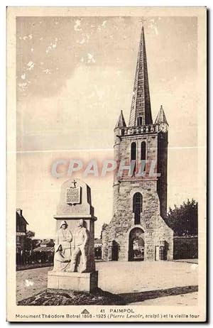 Carte Postale Ancienne Paimpol Monument Theodore Botrel (Pierre Lenoir sculpt() et la vieille tour