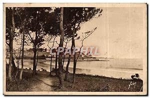 Carte Postale Ancienne Perros Guirec (Cotes du Nord) La Plage de Trestraou vue a travers les pins