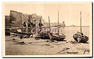 Carte Postale Ancienne Collioure Le Port du Faubourg et le vieux Château Bateaux