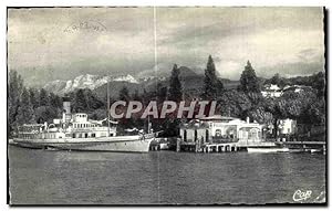 Carte Postale Ancienne Evian Les Bains Le Debarcadere et la Dent d'Oche Bateau