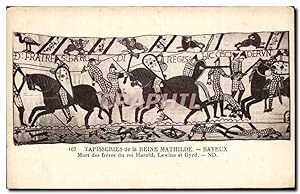 Bild des Verkufers fr Carte Postale Ancienne Tapisseries de la Reine Mathilde Bayeux Mort des freres du roi Harold Lewine et Gyrd zum Verkauf von CPAPHIL
