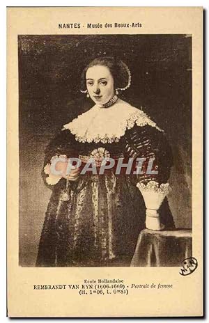 Image du vendeur pour Carte Postale Ancienne Nantes Musee des Beaux Arts Rembrandt Portrait de femme mis en vente par CPAPHIL