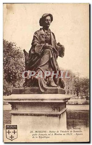 Image du vendeur pour Carte Postale Ancienne Moulins Statue de Theodore de Banville poete franais ne a Moulins en Square de la Republique mis en vente par CPAPHIL