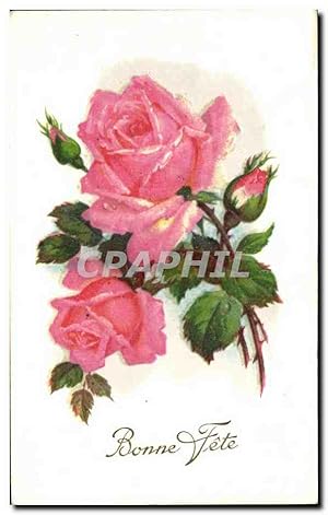 Carte Postale Ancienne Fantaisie Fleurs Flowers Roses Bonne Fête