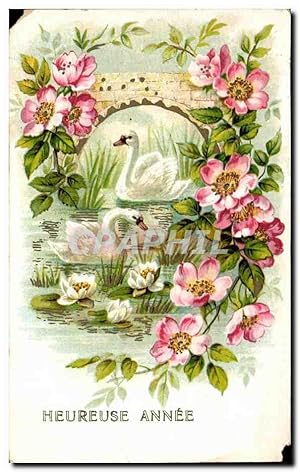 Imagen del vendedor de Carte Postale Ancienne Fantaisie fleurs Flowers Heureuse Anne Cygne Swan a la venta por CPAPHIL