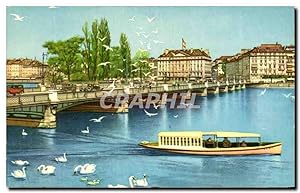 Imagen del vendedor de Carte Postale Ancienne Geneve Le Pont du Mont Blanc Cygnes Swan a la venta por CPAPHIL