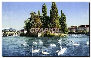 Imagen del vendedor de Carte Postale Ancienne Geneve Rousseau Et Le Mont Blanc Cygne Swan a la venta por CPAPHIL