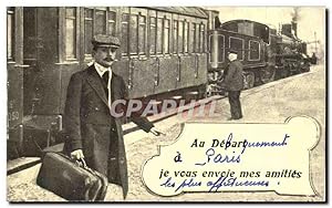 Seller image for Carte Postale Ancienne Au Depart de Paris je vous envoie mes amities Train for sale by CPAPHIL