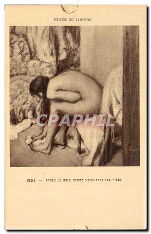 Carte Postale Ancienne Apres Le Bain Femme S'Essuyant Les Pieds Degas Musee du Louvre Paris