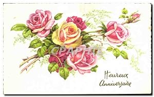 Bild des Verkufers fr Carte Postale Ancienne Fantaisie Fleurs Roses Heureux Anniversaire zum Verkauf von CPAPHIL