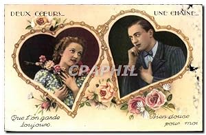 Carte Postale Ancienne Fantaisie Couple Coeurs