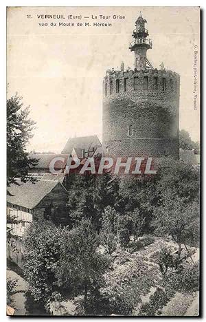 Carte Postale Ancienne Verneuil (Eure) La Tour Grise vue du Moulin