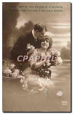 Bild des Verkufers fr Carte Postale Ancienne Fantaisie Couple Ce qui vient de vous me plait et m enchante Nous sommes lout pres d'une chere entente zum Verkauf von CPAPHIL