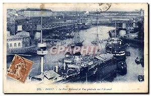 Carte Postale Ancienne Brest Le Pont National et vue générale sur l'arsenal Bateaux