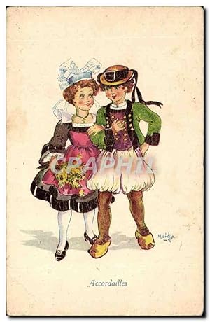 Carte Postale Ancienne Accordailles Folklore costume Coiffe Bretragne