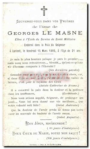 Image du vendeur pour Image pieuse Georges Le Masne Eleve a I'Ecole du Service de Sainte Militaire Lorient mis en vente par CPAPHIL