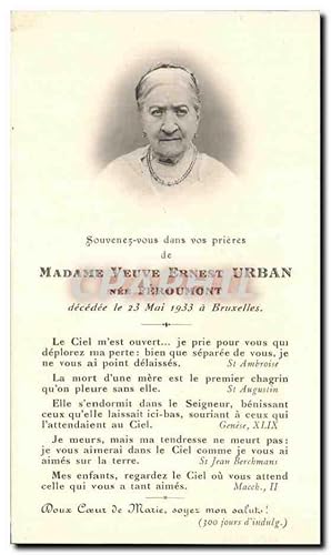 Bild des Verkufers fr Image pieuse Madame Veuve Ernest Urban Feroumont Bruxelles zum Verkauf von CPAPHIL