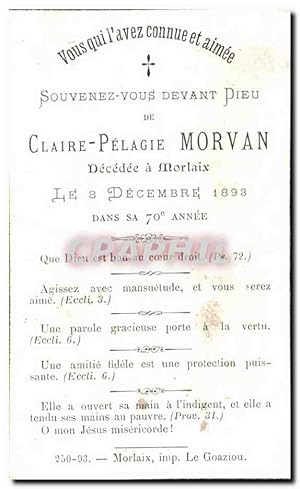 Image du vendeur pour Image pieuse Claire Pelagie Morvan Morlaix mis en vente par CPAPHIL