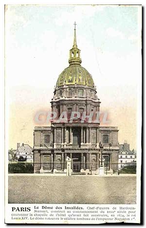 Seller image for Carte Postale Ancienne Paris Le Dome Des Invalides Chef d'Oeuvre De Hardouin Mansart for sale by CPAPHIL