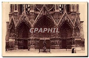 Carte Postale Ancienne Reims Portail de la Cathédrale et la Statue de Jeanne d'arc