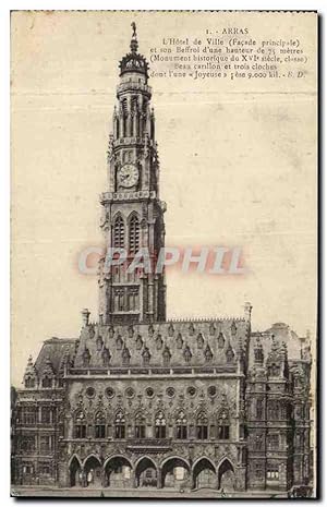 Bild des Verkufers fr Carte Postale Ancienne Arras L'Htel de Ville et Son Beffroi d'une hauteur de Monument historique zum Verkauf von CPAPHIL