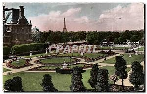 Bild des Verkufers fr Carte Postale Ancienne Paris Les Jardins des Tuleries et le pavillon de Flore Tour Eiffel zum Verkauf von CPAPHIL