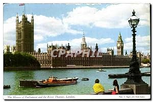 Bild des Verkufers fr Carte Postale Ancienne The Houses of Parliament and the River Thames London zum Verkauf von CPAPHIL