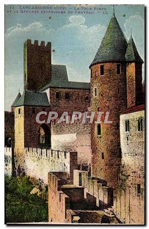 Bild des Verkufers fr Carte Postale Ancienne Carcassonne La Tour Pinte et la Defense Extrieure du Chteau zum Verkauf von CPAPHIL